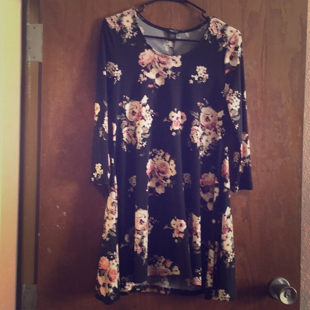 Small Black and Floral Midi Dress
